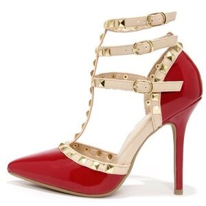 Wild Diva Red and nude studded heels Wild Diva